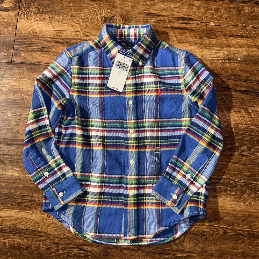 Polo Ralph Lauren Gridprint Flannel Button Up Long Sleeve Shirt Boys 5 NEW $66